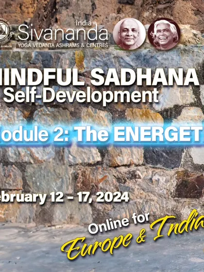 This graphic announces Module 2 of our Mindful Sadhana course, "The Energetic." This flexible online program allows you to deepen your practice by studying the astral body, including prana and the chakras.