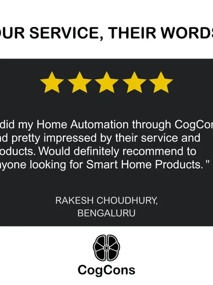 We are proud of the positive feedback we receive from our clients. This testimonial from a homeowner in Bengaluru highlights the quality of our service and smart home products, reflecting our commitment to customer satisfaction.