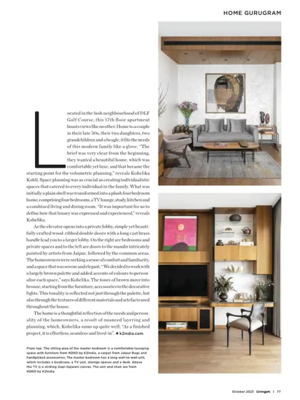 A page from our feature in Livingetc India, showcasing the thoughtful reflection of the homeowners' personality in our design for this 8550 sq. ft. residence. The article highlights our layered and personal approach to modern family living.