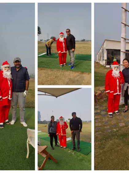 A collage of happy guests posing with Santa Claus during our Christmas celebration. The festive season is always a merry time at Zen Golf.