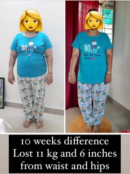This image shows the 10 week difference for a client who lost 11kg and 6 inches, a powerful example of targeted results.