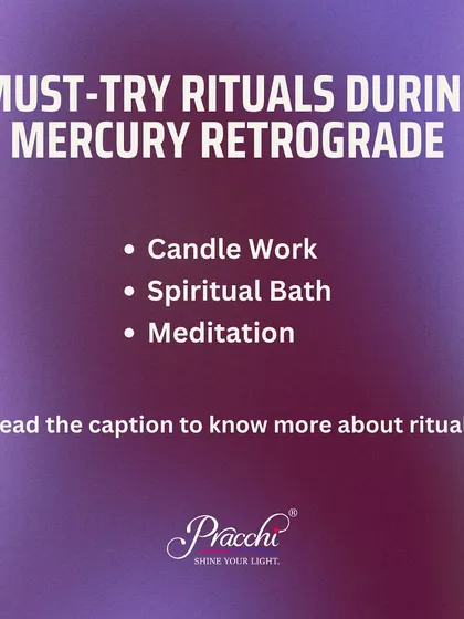 This graphic outlines three must-try rituals to help you navigate Mercury Retrograde with positive energy. I recommend candle work for clarity, spiritual baths for purification, and meditation for focus to turn cosmic challenges into growth opportunities.