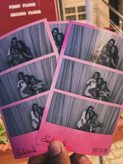 Two photo strips with a pink border and custom "Selene" logo, perfect for a fun, vibrant event.
