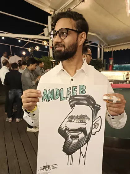 This guest's name was Andleeb, and I made it a prominent part of his caricature.