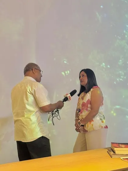 Gayathri Shetty being interviewed at a design event. We welcome opportunities to share our firm's philosophy and our perspective on the evolving world of architecture.