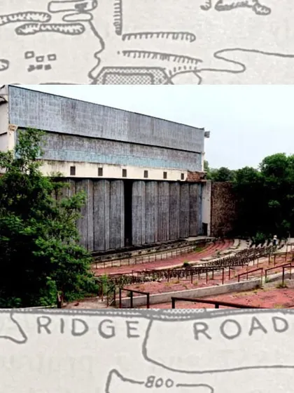 The abandoned Rabindra Rangshala, an open-air theatre in the Delhi Ridge. Its current state of disuse, due to environmental regulations protecting the Ridge as a reserved forest, raises important questions about the conflict between cultural infrastructure and ecological preservation in urban planning.