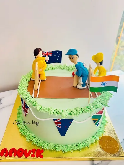 When cake meets cricket, it's a winning combination. This cake features an entire cricket match scene.