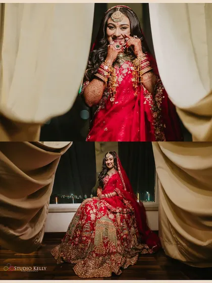 A collage of the bride's getting-ready moments, capturing her joy and anticipation.