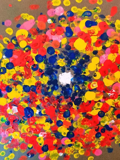 Our artistic interpretation of a nebula using the pointillism technique. This project combines art with astronomy, showing how science can inspire creativity.