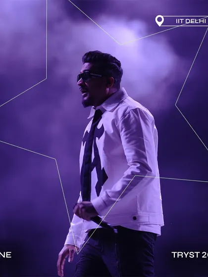 Divine, the voice of the streets, during his exclusive Delhi campus gig at Tryst 2024, IIT Delhi.