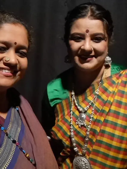 A backstage moment with a co-actor from the play 'Bengaluru Nagaratnamma'. The camaraderie and shared passion among artists are a huge part of the theatre experience.