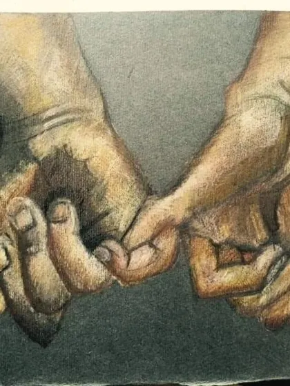 This sketch of holding hands represents connection and support. A core part of my Vaastu philosophy is creating spaces that foster strong, healthy relationships.