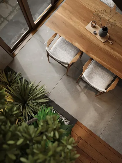A duplicate image of the overhead view, showing the simple yet effective layout of the dining space.