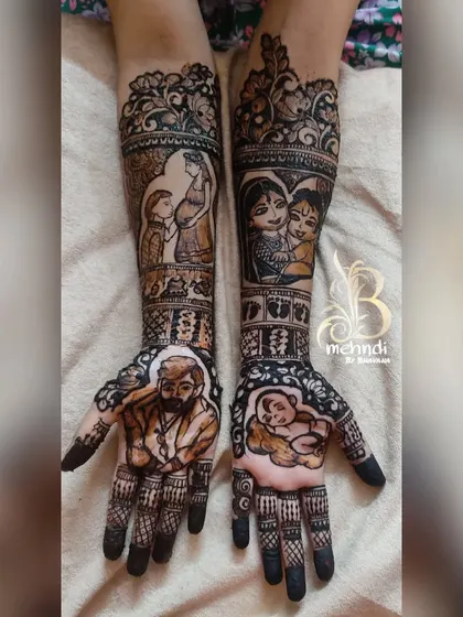 This baby shower henna was a beautiful family story. I included portraits of the grandparents, the parents-to-be, and even a sweet sleeping baby, celebrating the new life joining their family.