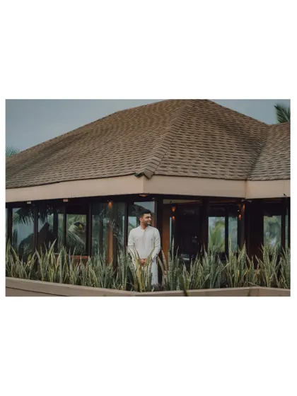 A handsome groom portrait at a resort in Goa. We take the time to capture solo portraits that reflect the style of the groom and the beauty of the destination.