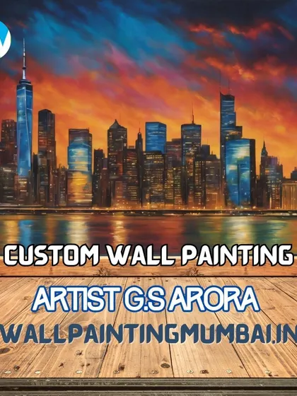 This is a design concept for a custom New York City skyline mural. I can create artwork based on any city in the world, capturing its unique energy and architecture to bring a global feel to your office or home.