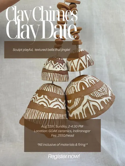 Learn to sculpt playful, textured bells that jingle in our 'Clay Chimes' clay date. This workshop covers shaping, carving, and assembling your own set of handmade ceramic bells.