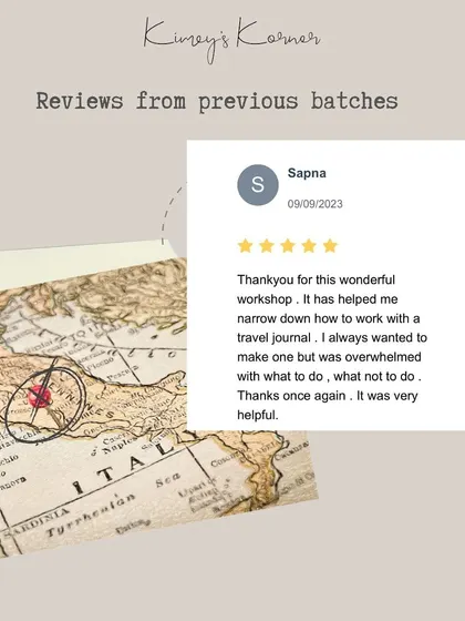 Another review highlighting how the travel journaling workshop makes the process feel easy and inspiring.