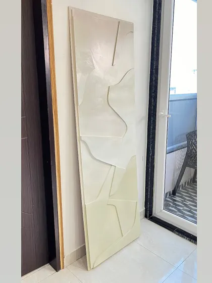 The full view of the tall, minimalist artwork. Its slender proportions make it ideal for adding a touch of sophistication to a narrow wall or entryway.