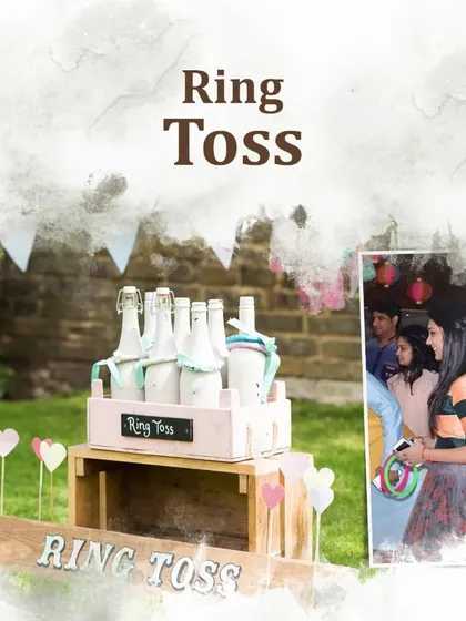 A classic Ring Toss game, a simple yet entertaining addition to any outdoor wedding celebration like a Mehendi or Haldi.