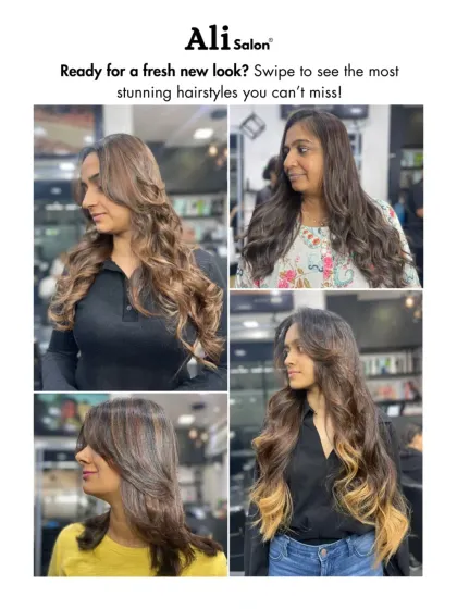 A collage of stunning hairstyles, from long waves to layered cuts, showcasing the variety of transformations I create for my clients.