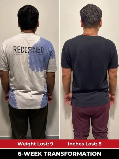 This back view of Dinank's progress shows the physical changes that came from trusting the process.