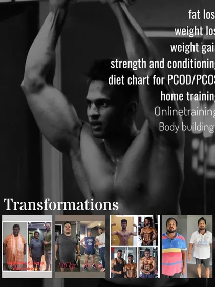 Let's transform together. I offer programs for fat loss, weight gain, strength and conditioning, PCOD/PCOS diet charts, home training, online training, and bodybuilding.