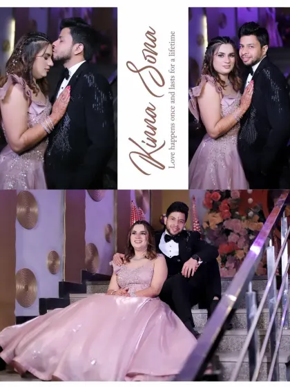"Kinna Sona." This stylish collage captures the romance of a couple's shoot, with a mix of candid and posed shots that highlight their chemistry.