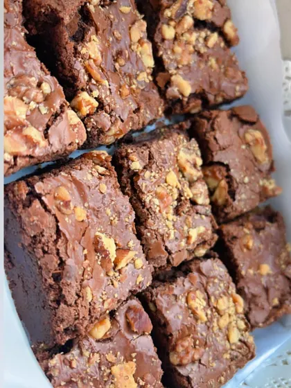 A fresh batch of my ultra fudgy chocolate walnut brownies. The texture is just perfect, with a rich chocolate flavor and a satisfying crunch from the walnuts.