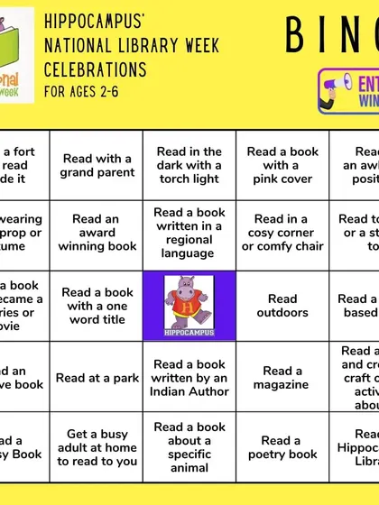 Our National Library Week BINGO card! This was a fun challenge to encourage kids to read in new ways, like building a fort to read in or reading to a pet.