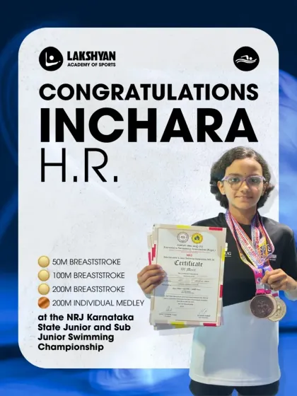 Inchara H.R. proudly displays her impressive collection of medals, including three golds in breaststroke, from the state championship.