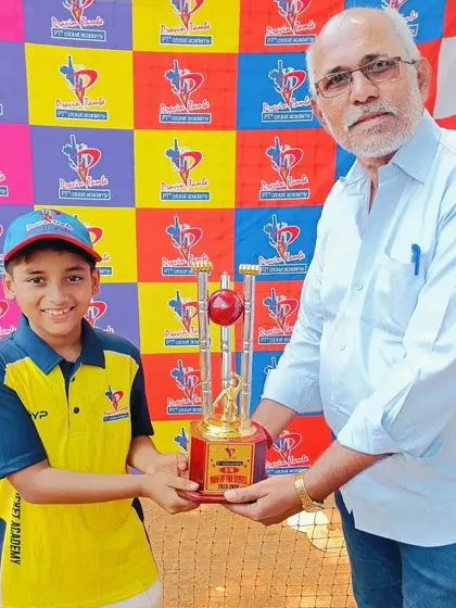 A star from our U-10 tournament receives the Man of the Series award. This trophy recognizes consistent, all-round performance from our youngest competitors.