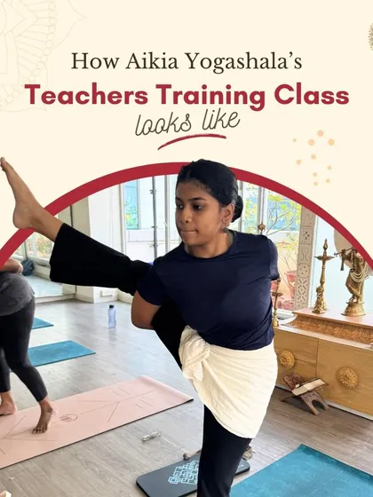 A student practices Utthita Hasta Padangusthasana (Extended Hand-To-Big-Toe Pose), a testament to the balance, flexibility, and focus cultivated in our Teacher Training Course.