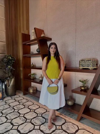 This simple, sleeveless color-blocked dress is perfect for a summer day.