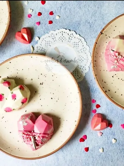 My geometric smashable chocolate hearts, or "heartsicles." These were part of my Valentine's collection and can be filled with messages or small treats.