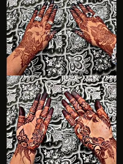 A collage showing the beautiful stain development on a party-wear design.