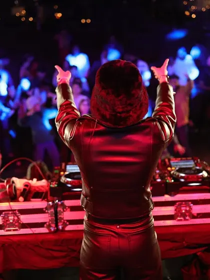 From behind the decks, facing a crowd of partygoers at the Jaisalmer NYE 2025 celebration. It was an incredible way to ring in the new year.