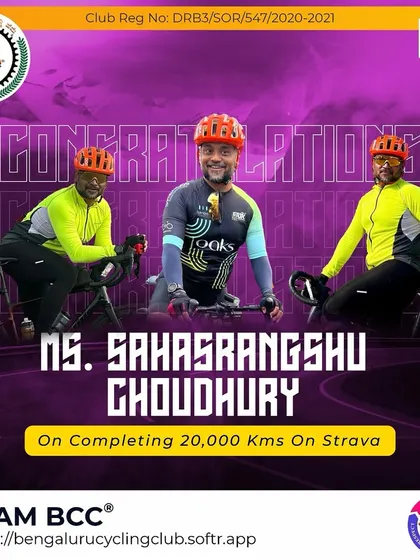 We congratulate Sahasrangshu Choudhury on completing 20,000 kms on Strava. From lens to handlebars, you own every frame.