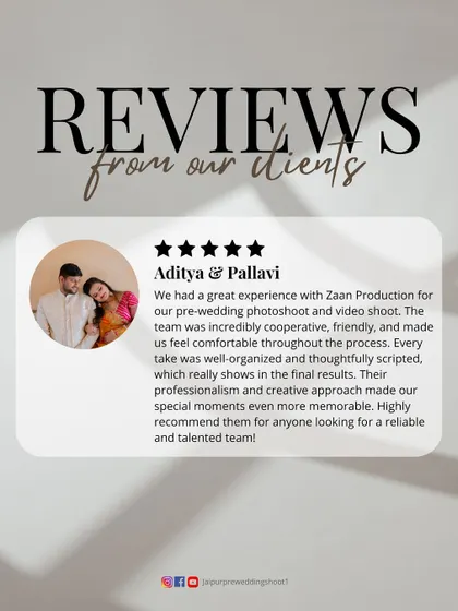 A great review from Aditya and Pallavi, who had a great experience and appreciated our well-organized and thoughtfully scripted process, which showed in the final results.
