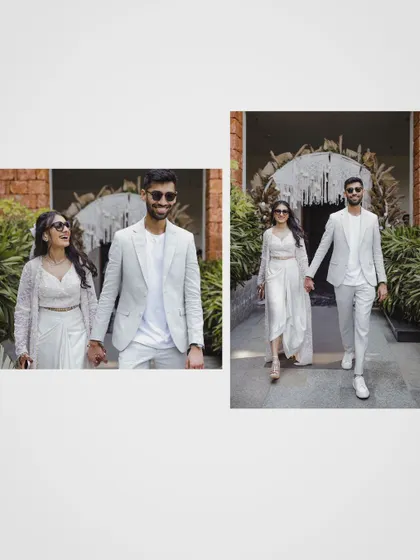A collage of the couple at their stylish welcome brunch in Goa.