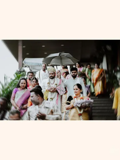 A duplicate of the groom's procession, capturing the traditional start to the wedding ceremony.