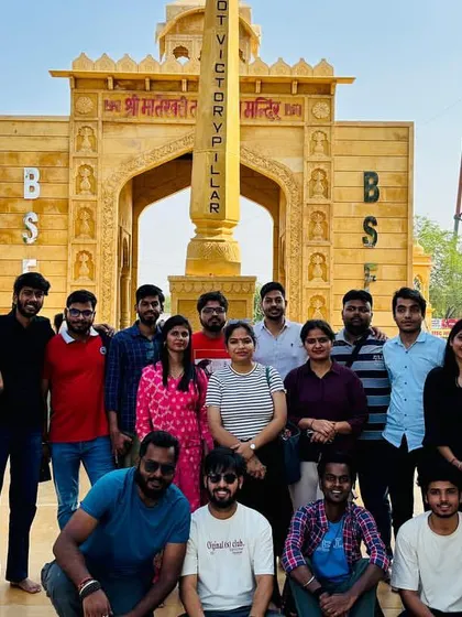 The group at the BSF Victory Pillar in Longewala. We make sure to cover all the significant historical landmarks in our itineraries.