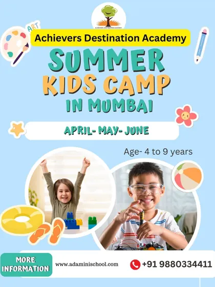A general flyer for our summer kids' camp in Mumbai, running through April, May, and June. It uses happy, bright imagery to convey a sense of fun and excitement.