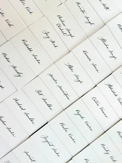 A full set of the simple, modern place tags. Even in their simplicity, the handwritten touch adds a layer of warmth and elegance to the table setting.