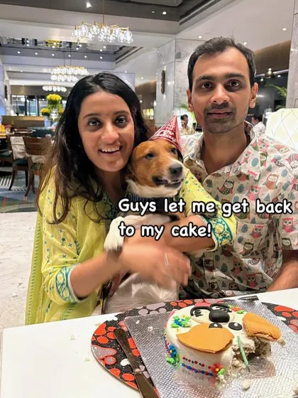 "Guys, let me get back to my cake!" Max has his priorities straight. Our cakes are designed to be the center of attention at any dog birthday party.