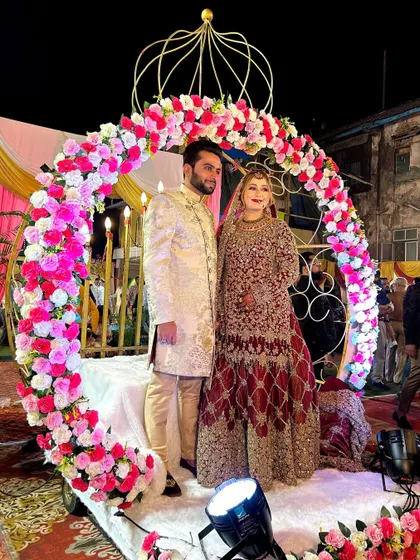 Here you can see a couple posing on the Crown Entry platform. It serves as a beautiful photo opportunity and a centerpiece for the reception decor.