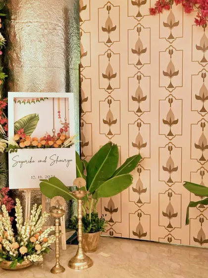 The entrance decor for our fusion haldi, where every motif and floral element is strategically placed to tell a design story.