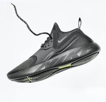 We use techniques like floating-item photography to create dynamic and clean product images. This shot of a black athletic shoe against a white background is modern, sleek, and perfect for e-commerce banners.