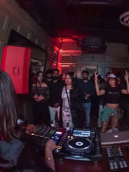 A view from behind the console at Sly Granny, looking out at the crowd. You can see people fully engaged, which is always my primary goal.