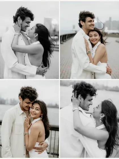 A black and white collage from a New York City pre-wedding shoot. These images highlight the timeless romance and raw emotion of the couple, with the city providing a classic, cinematic backdrop.
